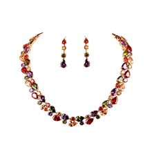 Load image into Gallery viewer, Beautiful Colorful Cubic Zirconia Crystal Mona Lisa Style Necklace and Earrings Wedding Jewelry Set