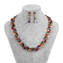 Load image into Gallery viewer, Beautiful Colorful Cubic Zirconia Crystal Mona Lisa Style Necklace and Earrings Wedding Jewelry Set