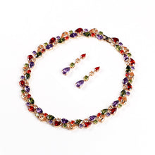Load image into Gallery viewer, Beautiful Colorful Cubic Zirconia Crystal Mona Lisa Style Necklace and Earrings Wedding Jewelry Set