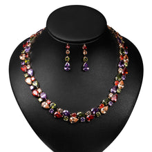 Load image into Gallery viewer, Beautiful Colorful Cubic Zirconia Crystal Mona Lisa Style Necklace and Earrings Wedding Jewelry Set