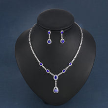 Load image into Gallery viewer, WeimanJewelry Teardrop and Oval Cubic Zirconia CZ Hollow Earrings Necklace Bridal Wedding Set for Women Bride