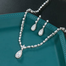 Load image into Gallery viewer, High Quality Pear Cut Cubic Zirconia Crystal Necklace and Earring Jewelry Set for Wedding