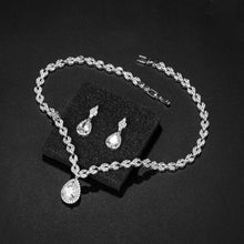 Load image into Gallery viewer, Large Halo Pear Cut Cubic Zirconia CZ Necklace and Earrings Bridal Wedding Jewelry Set