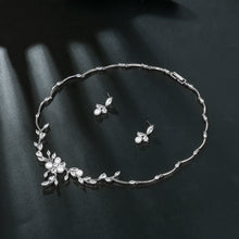 Load image into Gallery viewer, Floral Cubic Zirconia and Shell Pearl Bridal Bridesmaid Wedding Jewelry Necklace Earring Set