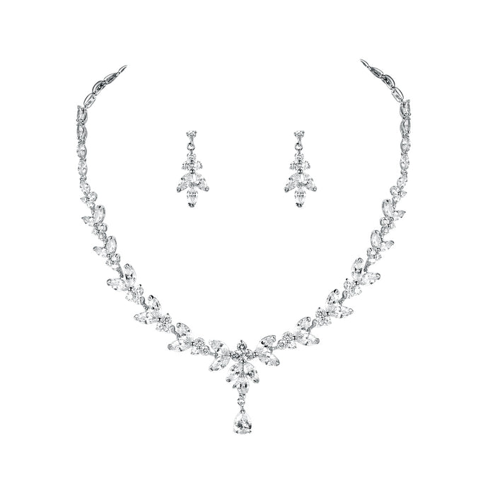 High Quality Marquise Cut Cubic Zirconia CZ Bridal Wedding Necklace and Earring Jewelry Set