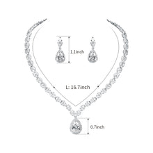 Load image into Gallery viewer, Large Halo Pear Cut Cubic Zirconia CZ Necklace and Earrings Bridal Wedding Jewelry Set
