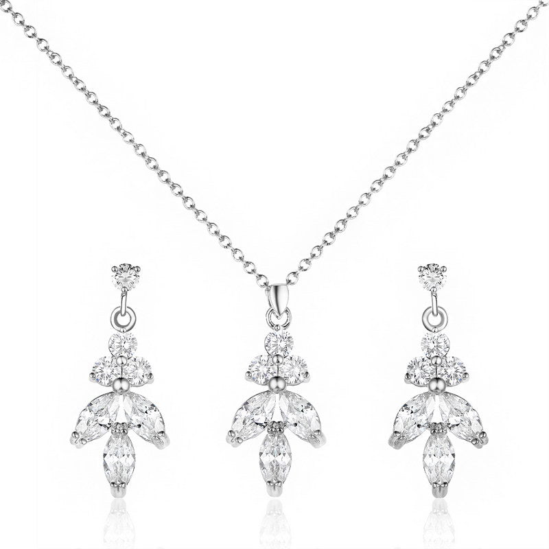 Elegant Cubic Zirconia CZ Simple Style Pendant Necklace and Earring Bride or Bridesmaid Jewelry Set