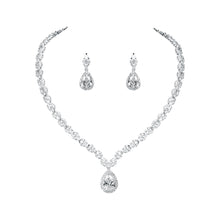 Load image into Gallery viewer, Large Halo Pear Cut Cubic Zirconia CZ Necklace and Earrings Bridal Wedding Jewelry Set
