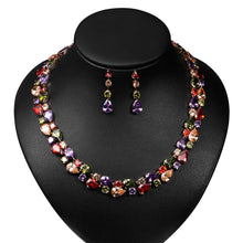 Load image into Gallery viewer, Beautiful Colorful Cubic Zirconia Crystal Mona Lisa Style Necklace and Earrings Wedding Jewelry Set
