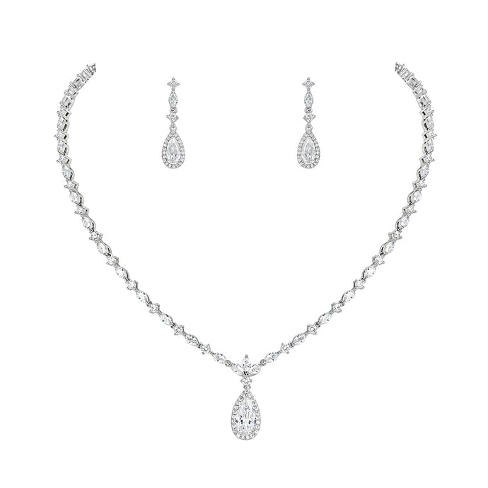 High Quality Pear Cut Cubic Zirconia Crystal Necklace and Earring Jewelry Set for Wedding