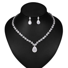 Load image into Gallery viewer, Large Halo Pear Cut Cubic Zirconia CZ Necklace and Earrings Bridal Wedding Jewelry Set
